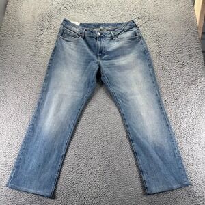 H&M Jeans Men 38x29 Blue Cotton Denim Straight Leg Faded Workwear Utility Travel